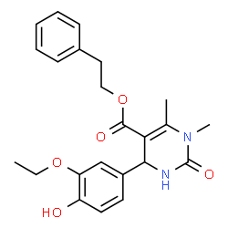 ChemSpider 2D Image | 2-Phenylethyl 4-(3-ethoxy-4-hydroxyphenyl)-1,6-dimethyl-2-oxo-1,2,3,4-tetrahydro-5-pyrimidinecarboxylate | C23H26N2O5