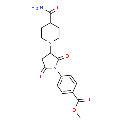 ChemSpider 2D Image | Methyl 4-[3-(4-carbamoyl-1-piperidinyl)-2,5-dioxo-1-pyrrolidinyl]benzoate | C18H21N3O5