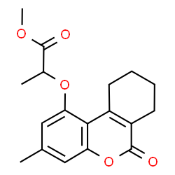 ChemSpider 2D Image | Methyl 2-[(3-methyl-6-oxo-7,8,9,10-tetrahydro-6H-benzo[c]chromen-1-yl)oxy]propanoate | C18H20O5