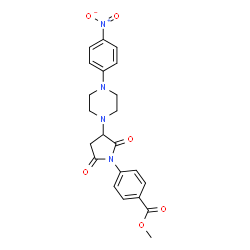 ChemSpider 2D Image | Methyl 4-{3-[4-(4-nitrophenyl)-1-piperazinyl]-2,5-dioxo-1-pyrrolidinyl}benzoate | C22H22N4O6