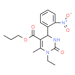 ChemSpider 2D Image | Propyl 1-ethyl-6-methyl-4-(2-nitrophenyl)-2-oxo-1,2,3,4-tetrahydro-5-pyrimidinecarboxylate | C17H21N3O5