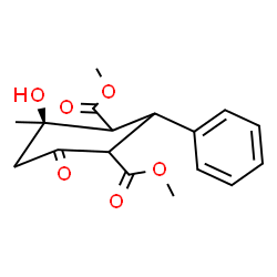 ChemSpider 2D Image | Dimethyl (4R)-4-hydroxy-4-methyl-6-oxo-2-phenylcyclohexane-1,3-dicarboxylate | C17H20O6