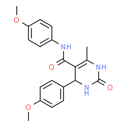 ChemSpider 2D Image | N,4-Bis(4-methoxyphenyl)-6-methyl-2-oxo-1,2,3,4-tetrahydro-5-pyrimidinecarboxamide | C20H21N3O4