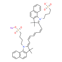 ChemSpider 2D Image | Sodium 4-[(2Z)-2-{(2Z,4E,6Z)-7-[3,3-dimethyl-1-(4-sulfonatobutyl)-3H-benzo[g]indolium-2-yl]-2,4,6-heptatrien-1-ylidene}-3,3-dimethyl-2,3-dihydro-1H-benzo[g]indol-1-yl]-1-butanesulfonate | C43H47N2NaO6S2
