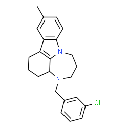 ChemSpider 2D Image | 4-(3-Chlorobenzyl)-11-methyl-1,2,3,3a,4,5,6,7-octahydro[1,4]diazepino[3,2,1-jk]carbazole | C23H25ClN2