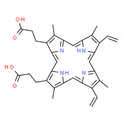 ChemSpider 2D Image | 3,3'-(3,7,12,17-Tetramethyl-8,13-divinyl-2,18-porphyrindiyl)dipropanoic acid | C34H34N4O4