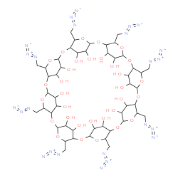 ChemSpider 2D Image | 5,10,15,20,25,30,35,40-Octakis(azidomethyl)-2,4,7,9,12,14,17,19,22,24,27,29,32,34,37,39-hexadecaoxanonacyclo[36.2.2.2~3,6~.2~8,11~.2~13,16~.2~18,21~.2~23,26~.2~28,31~.2~33,36~]hexapentacontane-41,42,4
3,44,45,46,47,48,49,50,51,52,53,54,55,56-hexadecol | C48H72N24O32