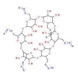 ChemSpider 2D Image | 5,10,15,20,25,30-Hexakis(azidomethyl)-2,4,7,9,12,14,17,19,22,24,27,29-dodecaoxaheptacyclo[26.2.2.2~3,6~.2~8,11~.2~13,16~.2~18,21~.2~23,26~]dotetracontane-31,32,33,34,35,36,37,38,39,40,41,42-dodecol (n
on-preferred name) | C36H54N18O24