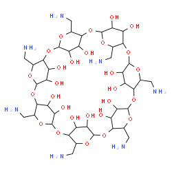 ChemSpider 2D Image | 5,10,15,20,25,30,35-Heptakis(aminomethyl)-2,4,7,9,12,14,17,19,22,24,27,29,32,34-tetradecaoxaoctacyclo[31.2.2.2~3,6~.2~8,11~.2~13,16~.2~18,21~.2~23,26~.2~28,31~]nonatetracontane-36,37,38,39,40,41,42,43
,44,45,46,47,48,49-tetradecol | C42H77N7O28