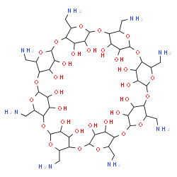 ChemSpider 2D Image | 5,10,15,20,25,30,35,40-Octakis(aminomethyl)-2,4,7,9,12,14,17,19,22,24,27,29,32,34,37,39-hexadecaoxanonacyclo[36.2.2.2~3,6~.2~8,11~.2~13,16~.2~18,21~.2~23,26~.2~28,31~.2~33,36~]hexapentacontane-41,42,4
3,44,45,46,47,48,49,50,51,52,53,54,55,56-hexadecol | C48H88N8O32