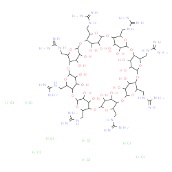 ChemSpider 2D Image | 1,1',1'',1''',1'''',1''''',1'''''',1'''''''-[(41,42,43,44,45,46,47,48,49,50,51,52,53,54,55,56-Hexadecahydroxy-2,4,7,9,12,14,17,19,22,24,27,29,32,34,37,39-hexadecaoxanonacyclo[36.2.2.2~3,6~.2~8,11~.2~1
3,16~.2~18,21~.2~23,26~.2~28,31~.2~33,36~]hexapentacontane-5,10,15,20,25,30,35,40-octayl)octakis(methylene)]octaguanidine octahydrochloride | C56H112Cl8N24O32
