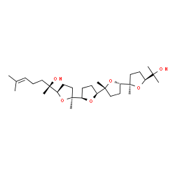 ChemSpider 2D Image | (2S)-2-[(2S,2'R,2''R,2'''R,5R,5'S,5''S,5'''S)-5'''-(2-Hydroxy-2-propanyl)-2,2'',2'''-trimethylhexadecahydro-2,2':5',2'':5'',2'''-quaterfuran-5-yl]-6-methyl-5-hepten-2-ol | C30H52O6