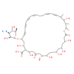 ChemSpider 2D Image | (25Z,27Z,31Z)-20-[(3-Amino-3,6-dideoxy-D-mannopyranosyl)oxy]-4,6,8,11,12,16,18,36-octahydroxy-35,37,38-trimethyl-2,14-dioxooxacyclooctatriaconta-21,23,25,27,31,33-hexaene-17-carboxylic acid | C47H75NO17