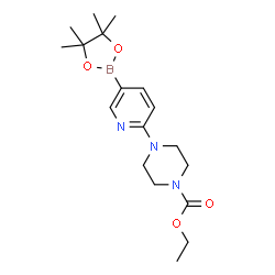 ChemSpider 2D Image | Ethyl 4-[5-(4,4,5,5-tetramethyl-1,3,2-dioxaborolan-2-yl)pyridin-2-yl]piperazine-1-carboxylate | C18H28BN3O4