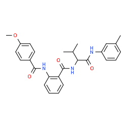 ChemSpider 2D Image | 2-[(4-Methoxybenzoyl)amino]-N-{3-methyl-1-[(3-methylphenyl)amino]-1-oxo-2-butanyl}benzamide | C27H29N3O4