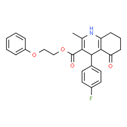 ChemSpider 2D Image | 2-Phenoxyethyl 4-(4-fluorophenyl)-2-methyl-5-oxo-1,4,5,6,7,8-hexahydro-3-quinolinecarboxylate | C25H24FNO4