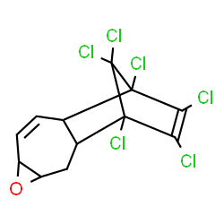 ChemSpider 2D Image | 1,10,11,12,13,13-Hexachloro-5-oxatetracyclo[8.2.1.0~2,9~.0~4,6~]trideca-7,11-diene | C12H8Cl6O