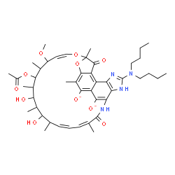 ChemSpider 2D Image | (9Z,19Z,21Z)-13-Acetoxy-28-(dibutylamino)-15,17-dihydroxy-11-methoxy-3,7,12,14,16,18,22-heptamethyl-6,23-dioxo-8,33-dioxa-24,27,29-triazapentacyclo[23.6.1.1~4,7~.0~5,31~.0~26,30~]tritriaconta-1(31),2,
4,9,19,21,25(32),26(30),27-nonaene-2,32-diolate | C46H62N4O11