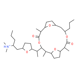 ChemSpider 2D Image | N,N-Dimethyl-1-{5-[1-(2,6,15-trimethyl-5,14-dioxo-12-propyl-4,13,19,20-tetraoxatricyclo[14.2.1.1~7,10~]icos-3-yl)ethyl]tetrahydro-2-furanyl}-2-pentanaminium | C35H62NO7