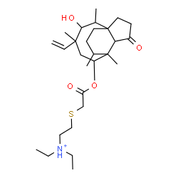 ChemSpider 2D Image | N,N-Diethyl-2-({2-[(3-hydroxy-2,4,7,14-tetramethyl-9-oxo-4-vinyltricyclo[5.4.3.0~1,8~]tetradec-6-yl)oxy]-2-oxoethyl}sulfanyl)ethanaminium | C28H48NO4S