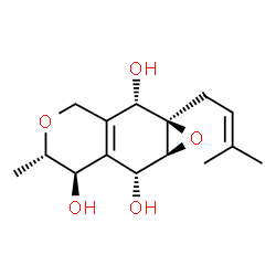 ChemSpider 2D Image | (1aR,2S,5S,6R,7R,7aS)-5-Methyl-1a-(3-methyl-2-buten-1-yl)-1a,3,5,6,7,7a-hexahydro-2H-oxireno[g]isochromene-2,6,7-triol | C15H22O5