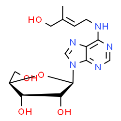 ChemSpider 2D Image | (2R,3R,5R)-2-(hydroxymethyl)-5-[6-[[(E)-4-hydroxy-3-methyl-but-2-enyl]amino]purin-9-yl]tetrahydrofuran-3,4-diol | C15H21N5O5