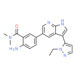ChemSpider 2D Image | 2-Amino-5-[3-(1-ethyl-1H-pyrazol-5-yl)-1H-pyrrolo[2,3-b]pyridin-5-yl]-N,N-dimethylbenzamide | C21H22N6O