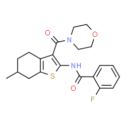 ChemSpider 2D Image | 2-Fluoro-N-[6-methyl-3-(4-morpholinylcarbonyl)-4,5,6,7-tetrahydro-1-benzothiophen-2-yl]benzamide | C21H23FN2O3S