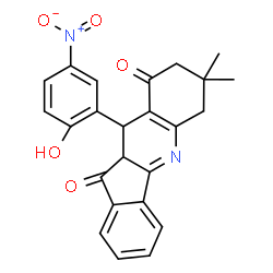 ChemSpider 2D Image | 10-(2-Hydroxy-5-nitrophenyl)-7,7-dimethyl-7,8,10,10a-tetrahydro-6H-indeno[1,2-b]quinoline-9,11-dione | C24H20N2O5