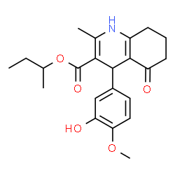 ChemSpider 2D Image | sec-Butyl 4-(3-hydroxy-4-methoxyphenyl)-2-methyl-5-oxo-1,4,5,6,7,8-hexahydro-3-quinolinecarboxylate | C22H27NO5