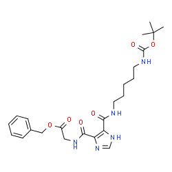 ChemSpider 2D Image | Benzyl N-[(4-{[5-({[(2-methyl-2-propanyl)oxy]carbonyl}amino)pentyl]carbamoyl}-1H-imidazol-5-yl)carbonyl]glycinate | C24H33N5O6