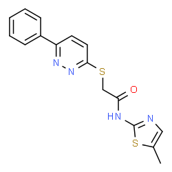 ChemSpider 2D Image | N-(5-Methyl-1,3-thiazol-2-yl)-2-[(6-phenyl-3-pyridazinyl)sulfanyl]acetamide | C16H14N4OS2