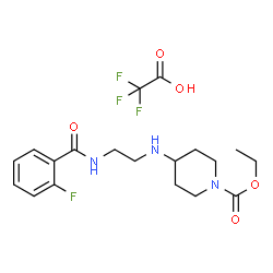 ChemSpider 2D Image | Ethyl 4-({2-[(2-fluorobenzoyl)amino]ethyl}amino)-1-piperidinecarboxylate trifluoroacetate (1:1) | C19H25F4N3O5
