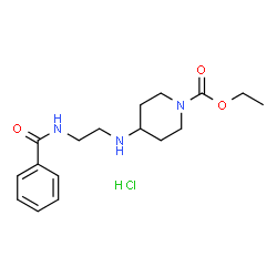 ChemSpider 2D Image | Ethyl 4-{[2-(benzoylamino)ethyl]amino}-1-piperidinecarboxylate hydrochloride (1:1) | C17H26ClN3O3