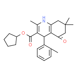 ChemSpider 2D Image | Cyclopentyl 2,7,7-trimethyl-4-(2-methylphenyl)-5-oxo-1,4,5,6,7,8-hexahydro-3-quinolinecarboxylate | C25H31NO3