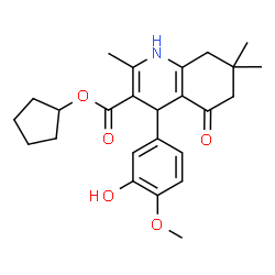 ChemSpider 2D Image | Cyclopentyl 4-(3-hydroxy-4-methoxyphenyl)-2,7,7-trimethyl-5-oxo-1,4,5,6,7,8-hexahydro-3-quinolinecarboxylate | C25H31NO5