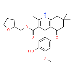 ChemSpider 2D Image | Tetrahydro-2-furanylmethyl 4-(3-hydroxy-4-methoxyphenyl)-2,7,7-trimethyl-5-oxo-1,4,5,6,7,8-hexahydro-3-quinolinecarboxylate | C25H31NO6