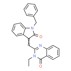 ChemSpider 2D Image | 2-[(1-Benzyl-2-oxo-1,2-dihydro-3H-indol-3-ylidene)methyl]-3-ethyl-4(3H)-quinazolinone | C26H21N3O2