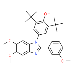 ChemSpider 2D Image | 4-[5,6-Dimethoxy-2-(3-methoxyphenyl)-1H-benzimidazol-1-yl]-2,6-bis(2-methyl-2-propanyl)phenol | C30H36N2O4