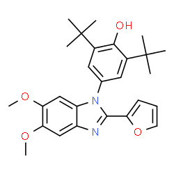 ChemSpider 2D Image | 2,6-Di-tert-butyl-4-[2-(2-furyl)-5,6-dimethoxy-1H-benzimidazol-1-yl]phenol | C27H32N2O4