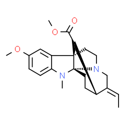ChemSpider 2D Image | Methyl (1R,9R,12R,13E)-13-ethylidene-4-methoxy-8-methyl-8,15-diazapentacyclo[10.5.1.0~1,9~.0~2,7~.0~9,15~]octadeca-2,4,6-triene-18-carboxylate | C22H28N2O3