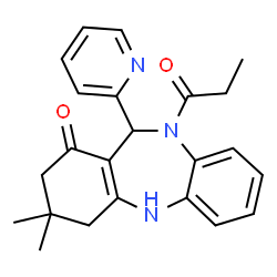 ChemSpider 2D Image | 3,3-Dimethyl-10-propionyl-11-(2-pyridinyl)-2,3,4,5,10,11-hexahydro-1H-dibenzo[b,e][1,4]diazepin-1-one | C23H25N3O2