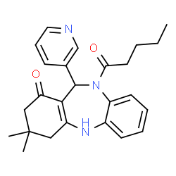 ChemSpider 2D Image | 3,3-Dimethyl-10-pentanoyl-11-(3-pyridinyl)-2,3,4,5,10,11-hexahydro-1H-dibenzo[b,e][1,4]diazepin-1-one | C25H29N3O2