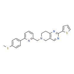 ChemSpider 2D Image | 6-({6-[4-(Methylsulfanyl)phenyl]-2-pyridinyl}methyl)-2-(2-thienyl)-5,6,7,8-tetrahydropyrido[4,3-d]pyrimidine | C24H22N4S2