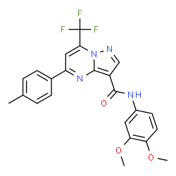 ChemSpider 2D Image | N-(3,4-Dimethoxyphenyl)-5-(4-methylphenyl)-7-(trifluoromethyl)pyrazolo[1,5-a]pyrimidine-3-carboxamide | C23H19F3N4O3
