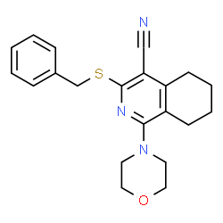 ChemSpider 2D Image | 3-(Benzylsulfanyl)-1-(4-morpholinyl)-5,6,7,8-tetrahydro-4-isoquinolinecarbonitrile | C21H23N3OS