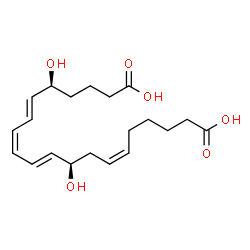 ChemSpider 2D Image | (5S,6E,8Z,10E,12R,14Z)-5,12-Dihydroxy-6,8,10,14-icosatetraenedioic acid | C20H30O6
