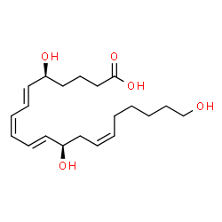 ChemSpider 2D Image | (5S,6E,8Z,10E,12R,14Z)-5,12,20-Trihydroxy-6,8,10,14-icosatetraenoic acid | C20H32O5