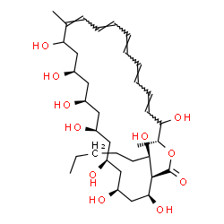 ChemSpider 2D Image | (3R,4S,6S,8S,10R,12R,14R,17Z,19E,21E,23E,25E,28R)-4,6,8,10,12,14,16,27-Octahydroxy-3-[(1R)-1-hydroxyhexyl]-17,28-dimethyloxacyclooctacosa-17,19,21,23,25-pentaen-2-one | C35H58O11