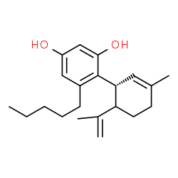 ChemSpider 2D Image | 4-[(1R)-6-Isopropenyl-3-methyl-2-cyclohexen-1-yl]-5-pentyl-1,3-benzenediol | C21H30O2